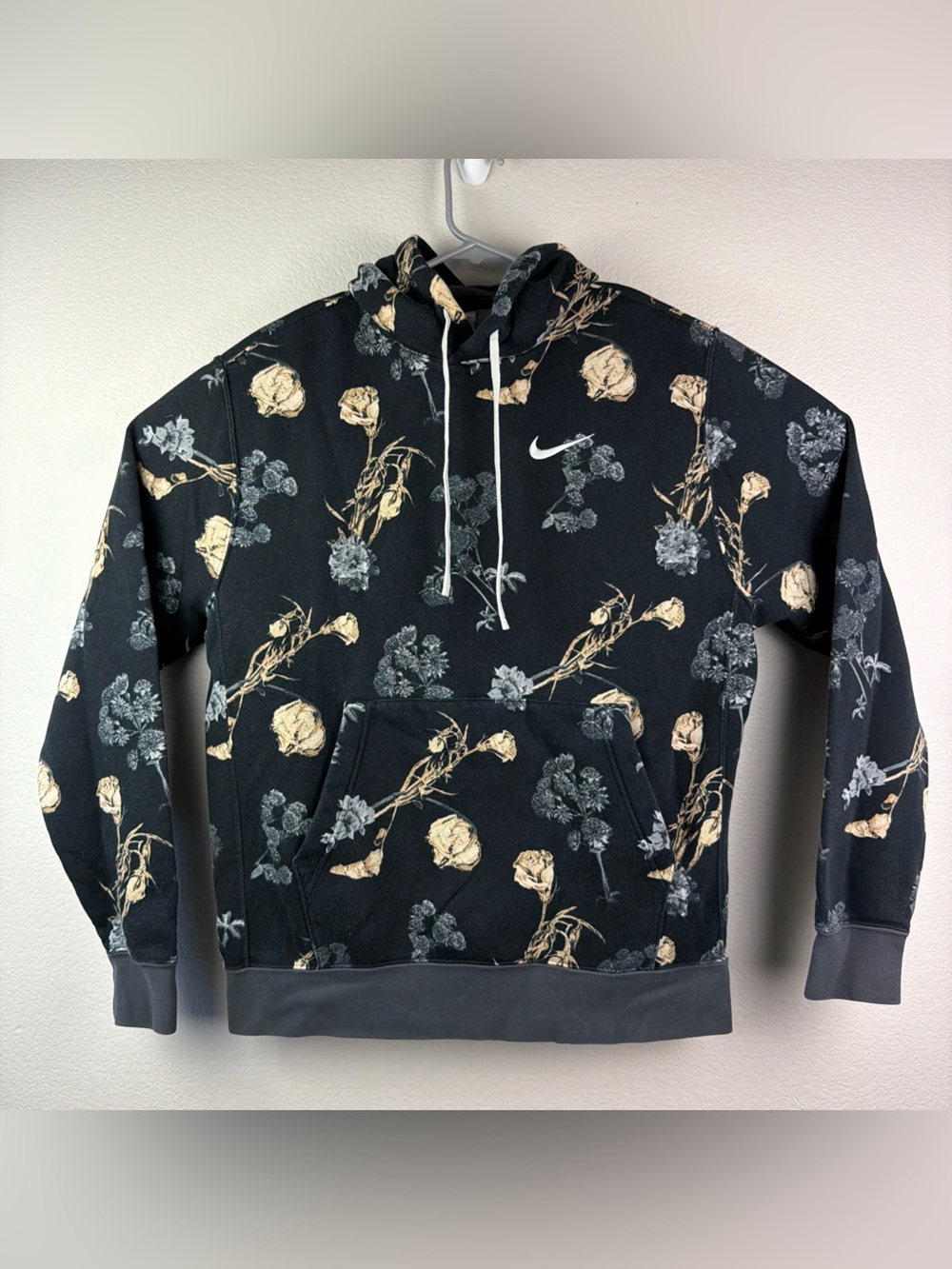 Nike Pullover Hoodie Floral All Over Print Logo Black Men’s Medium
